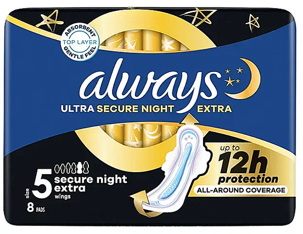 Always Ultra Secure Night Extra (Size 5) Wings 8 Pads