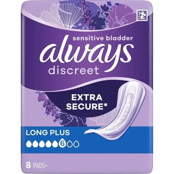 Always Discreet Long Plus Pads EXTRA SECURE - 8 Pack