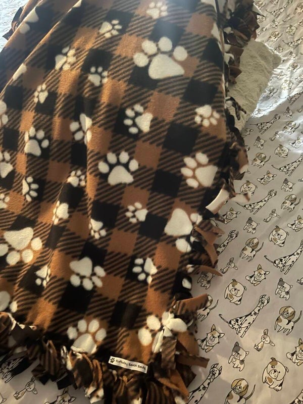 Blankets - Brown Checkered with Paw Prints