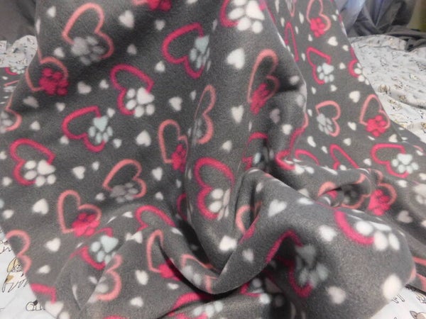 Grey with Pink Hearts and Colorful Paw Prints