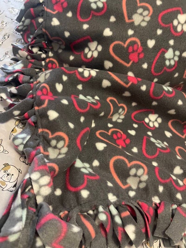Blankets- Pink with Hearts and Paw prints.