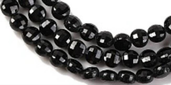 plat rond  Spinel black faceted    4x2.5-3 mm   per 10 stuks