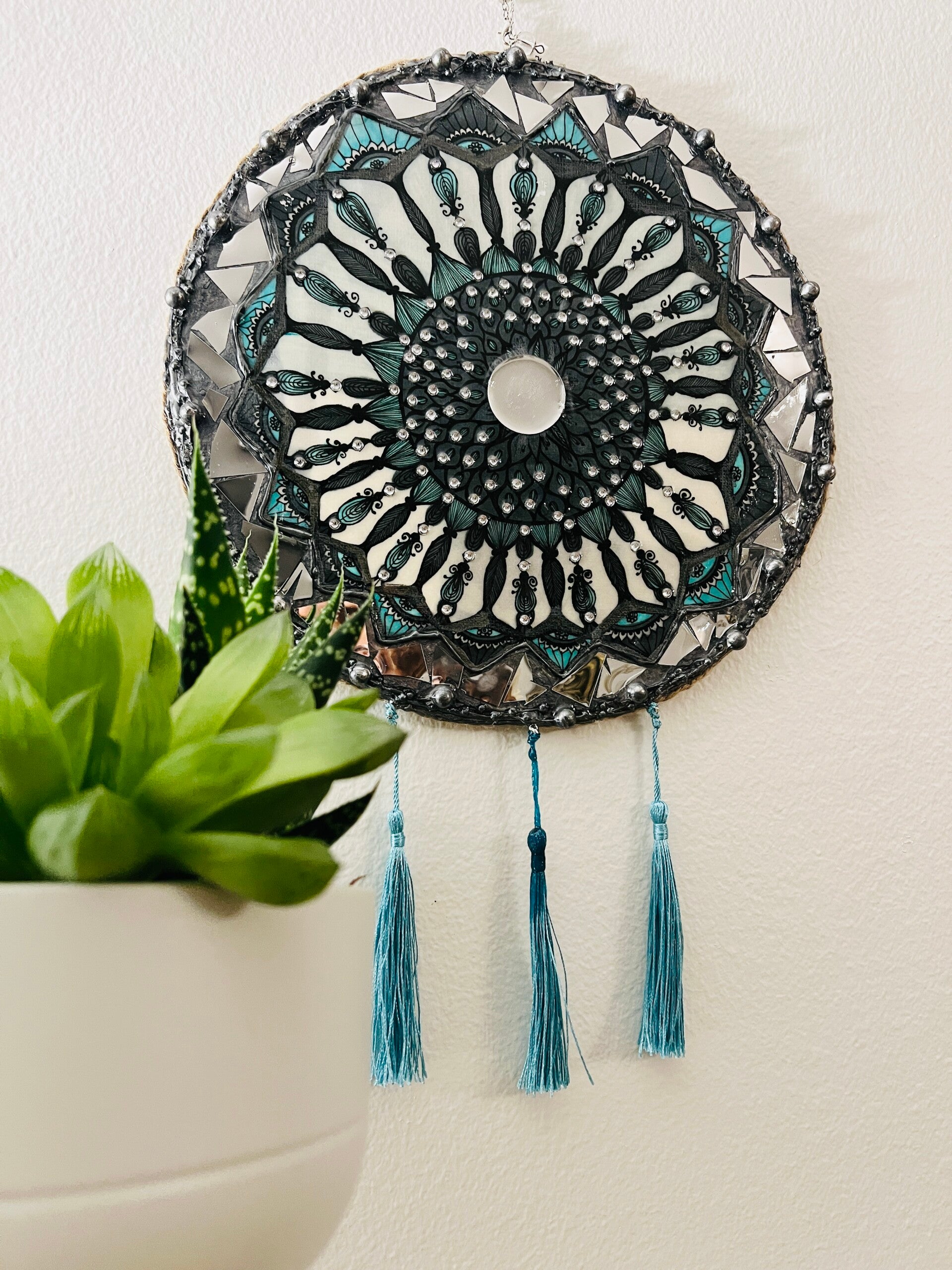Handcrafted Mandala Wall Hanging with Mirror Accents