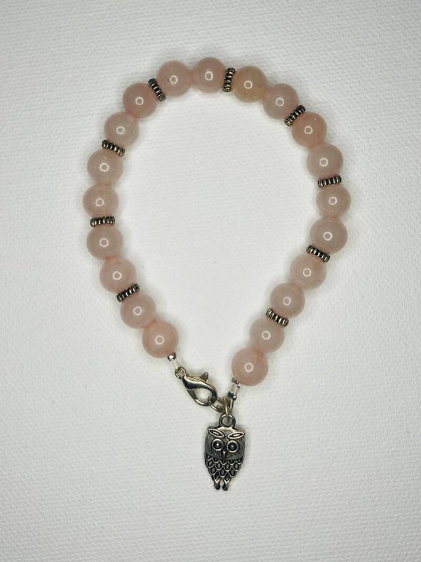 Rose quartz With White Metal Owl Pedant