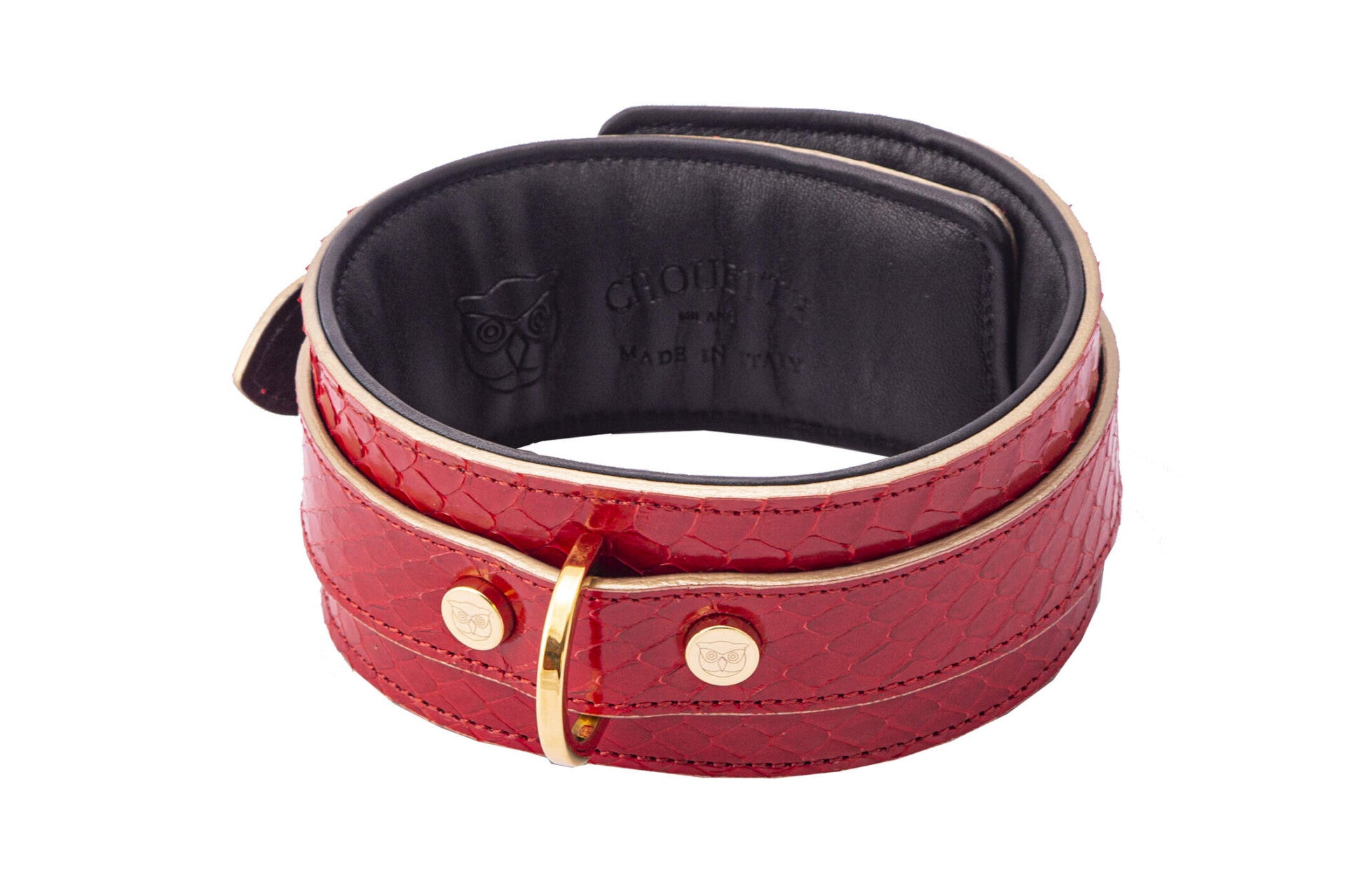 COLLAR - Watersnake leather, red