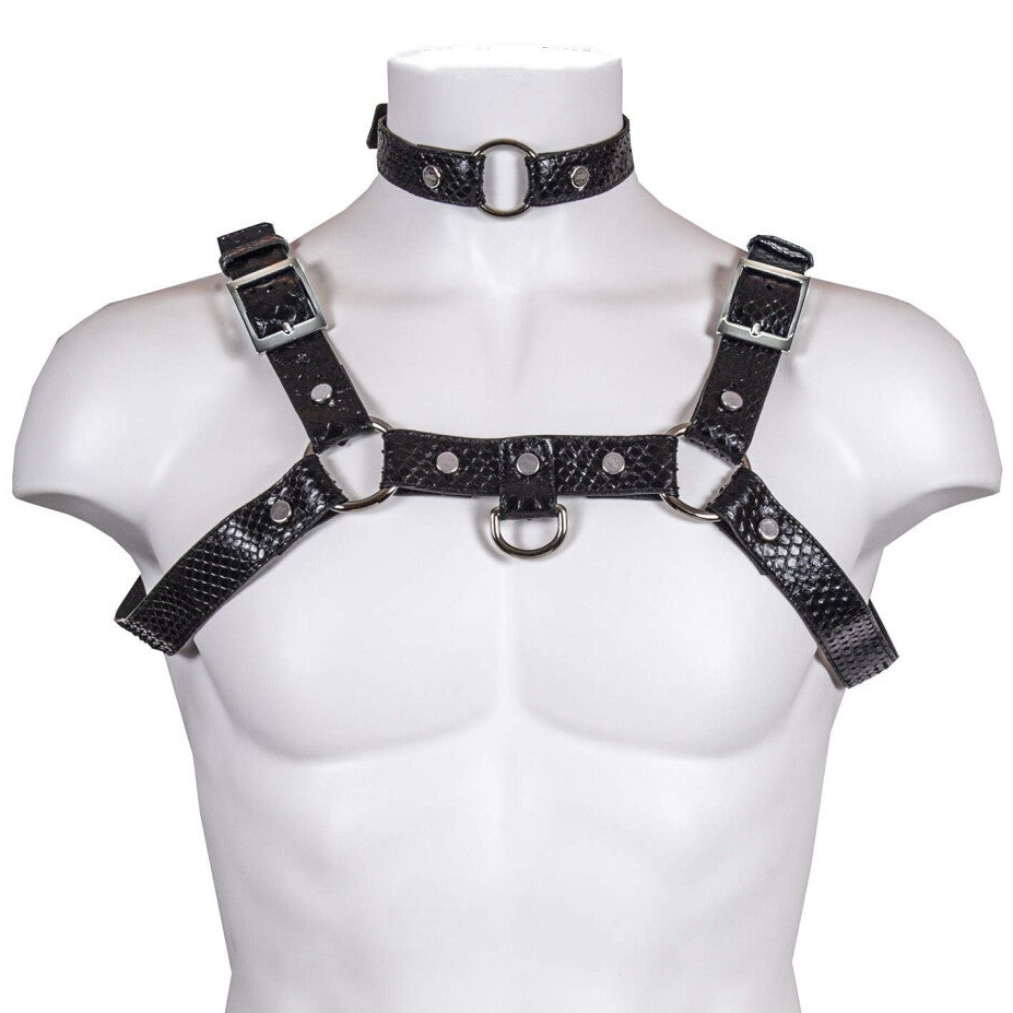 CHEST HARNESS - Watersnake leather, black