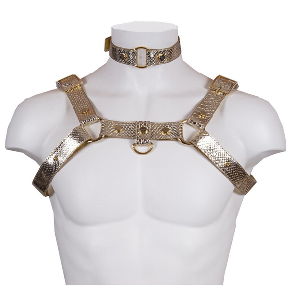 CHEST HARNESS - Watersnake leather, gold