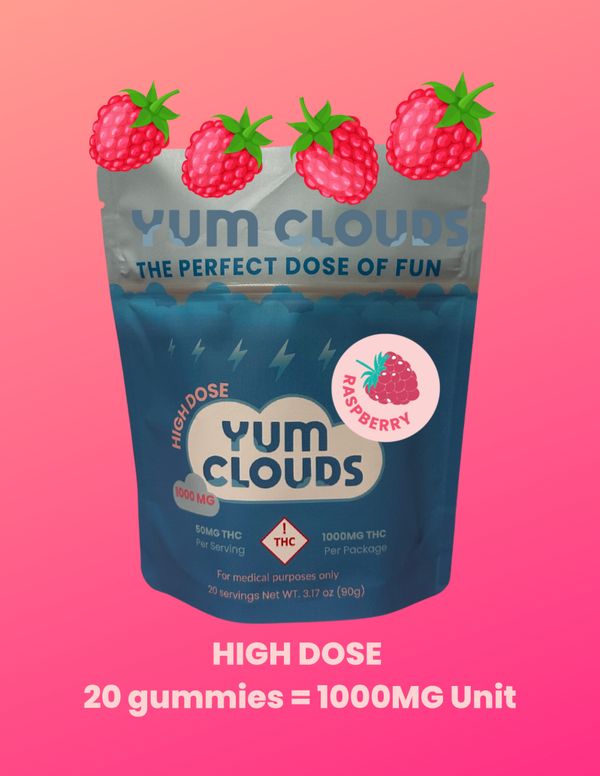 Yum Clouds- MEDICAL Raspberry 1000mg edible