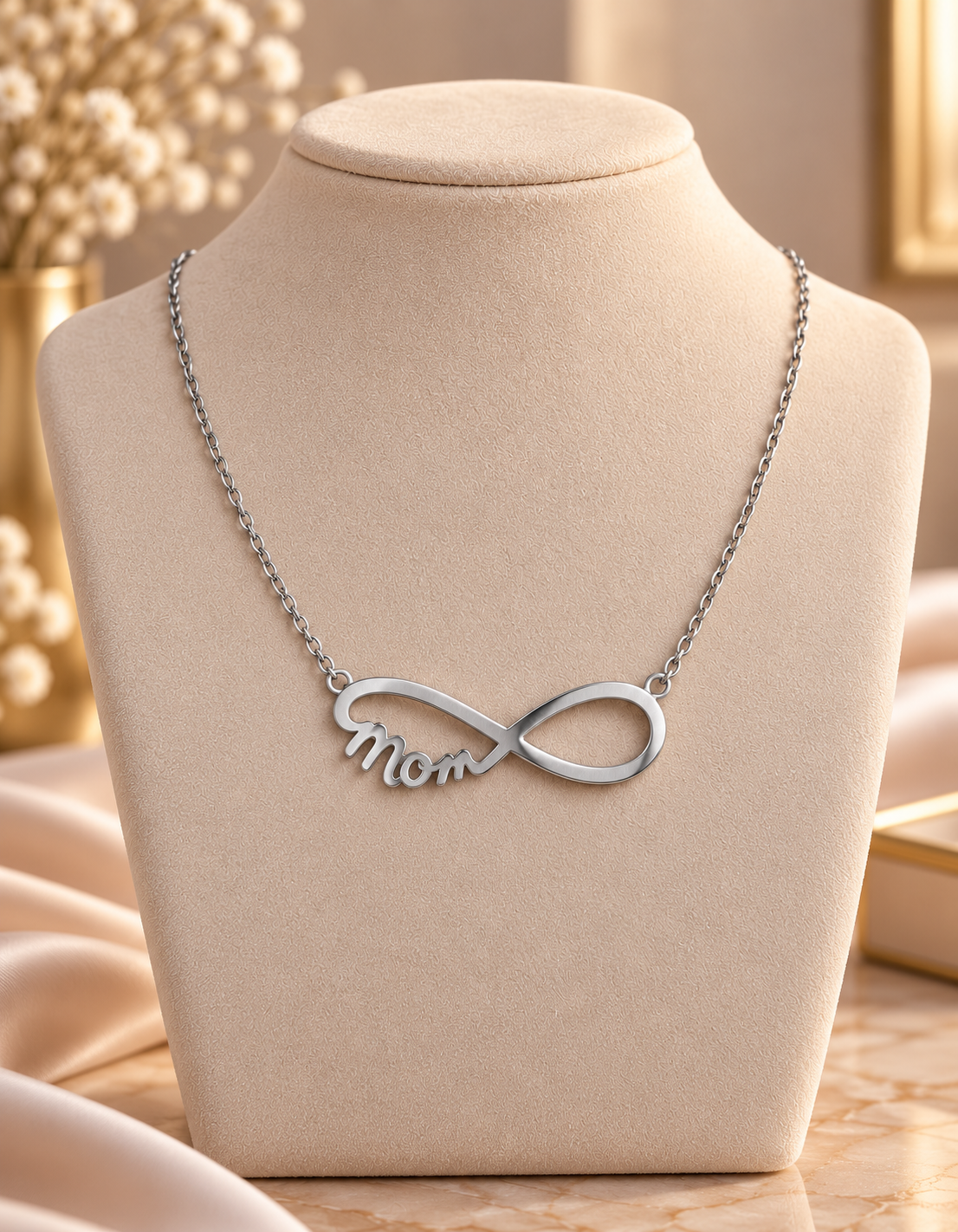 Collier en acier inoxydable Infini écriture Mom