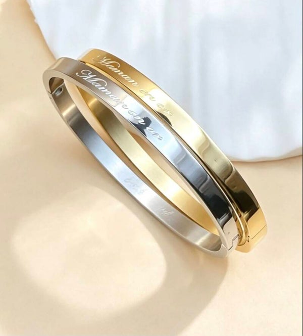 Bracelet message Maman en or en acier inoxydable
