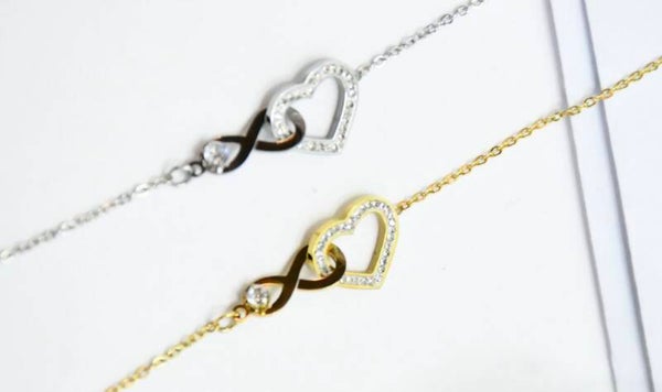 Bracelet infini + cœur en acier inoxydable
