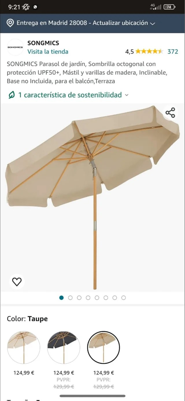 SOMBRILLA OCTOGONAL DE JARDIN