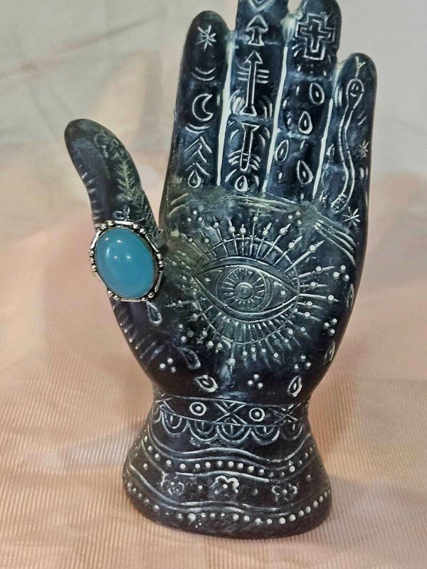 NATURAL AQUA CHALEDONY STERLING SILVER RING SZ6.25 US