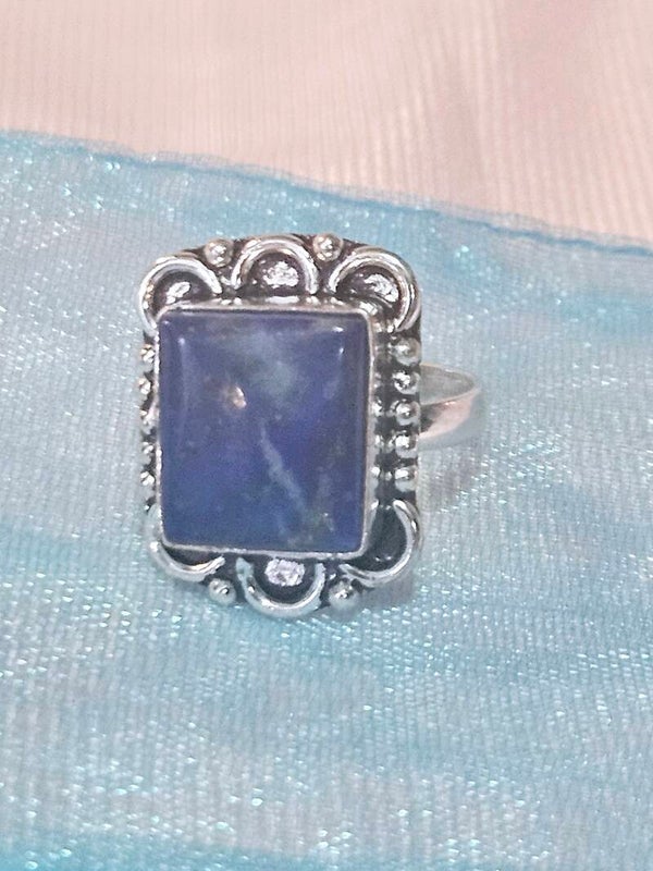 NATURAL LAPIS LAZULI STERLING SILVER RING US SIZE 6.5