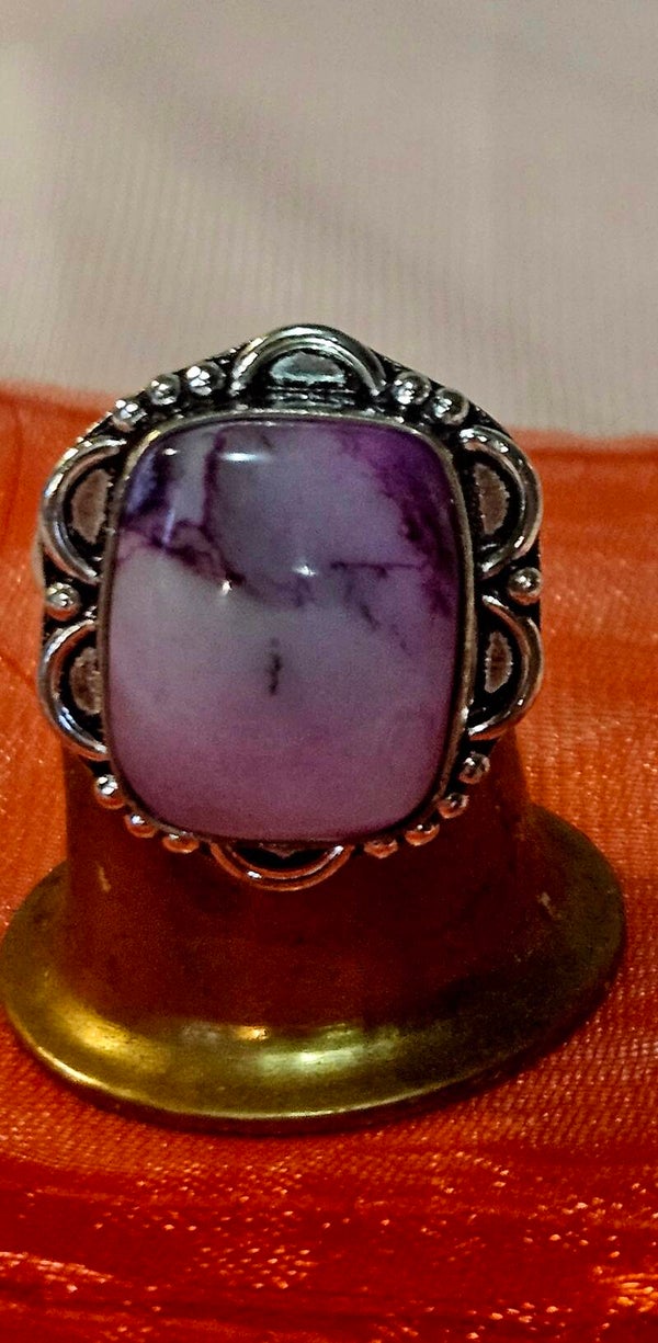 NATURAL CHEVRON AMETHYST STERLING SILVER RING US SIZE 9