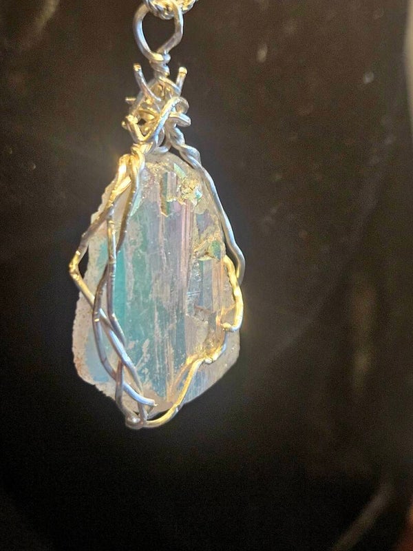 STERLING SILVER WIRE WRAPPED NATURAL AURORA CRYSTAL PENDANT ONE OF A KIND