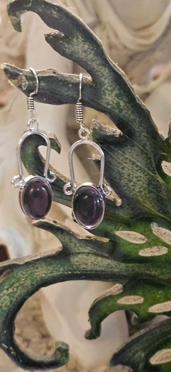 NATURAL AMETHYST HOOK DANGLE EARRINGS STERLING SILVER