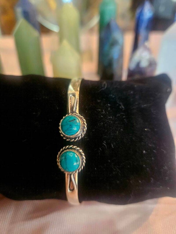 STERLING SILVER CUFF BRACELET FAUX TURQUOISE