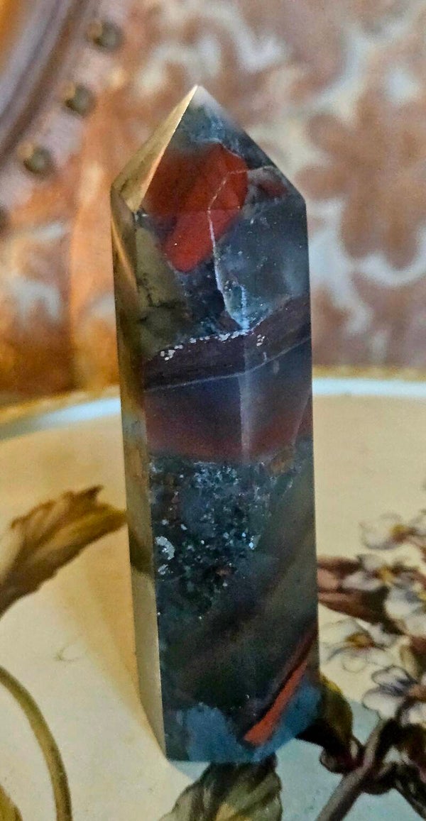 NATURAL AFRICAN BLOODSTONE OBELISK 4.5 IN TALL