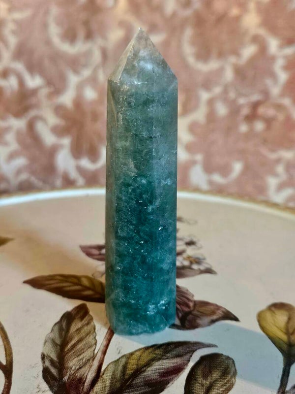 NATURAL GREEN FLUORITE TOWER 5IN TALL