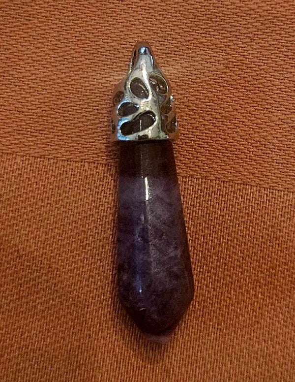 NATURAL CHEVRON AMETHYST POINT PENDANT SET IN STERLING SILVER