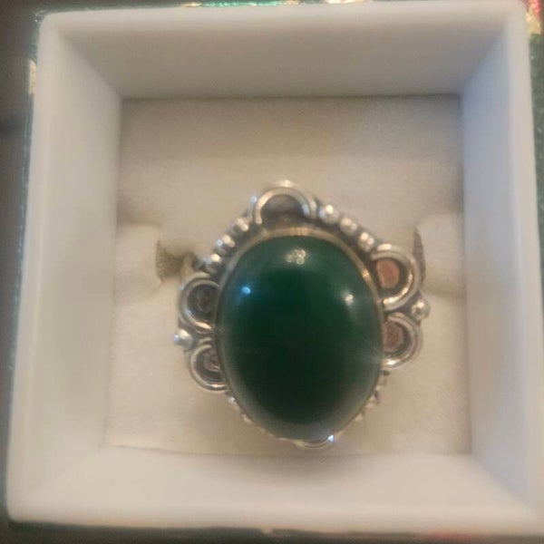 NATURAL GREEN ONYX STERLING SILVER RING SZ. 8.5