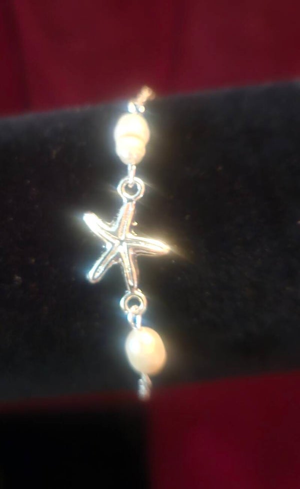 STARFISH AND FAUX PEARL ANKLET
