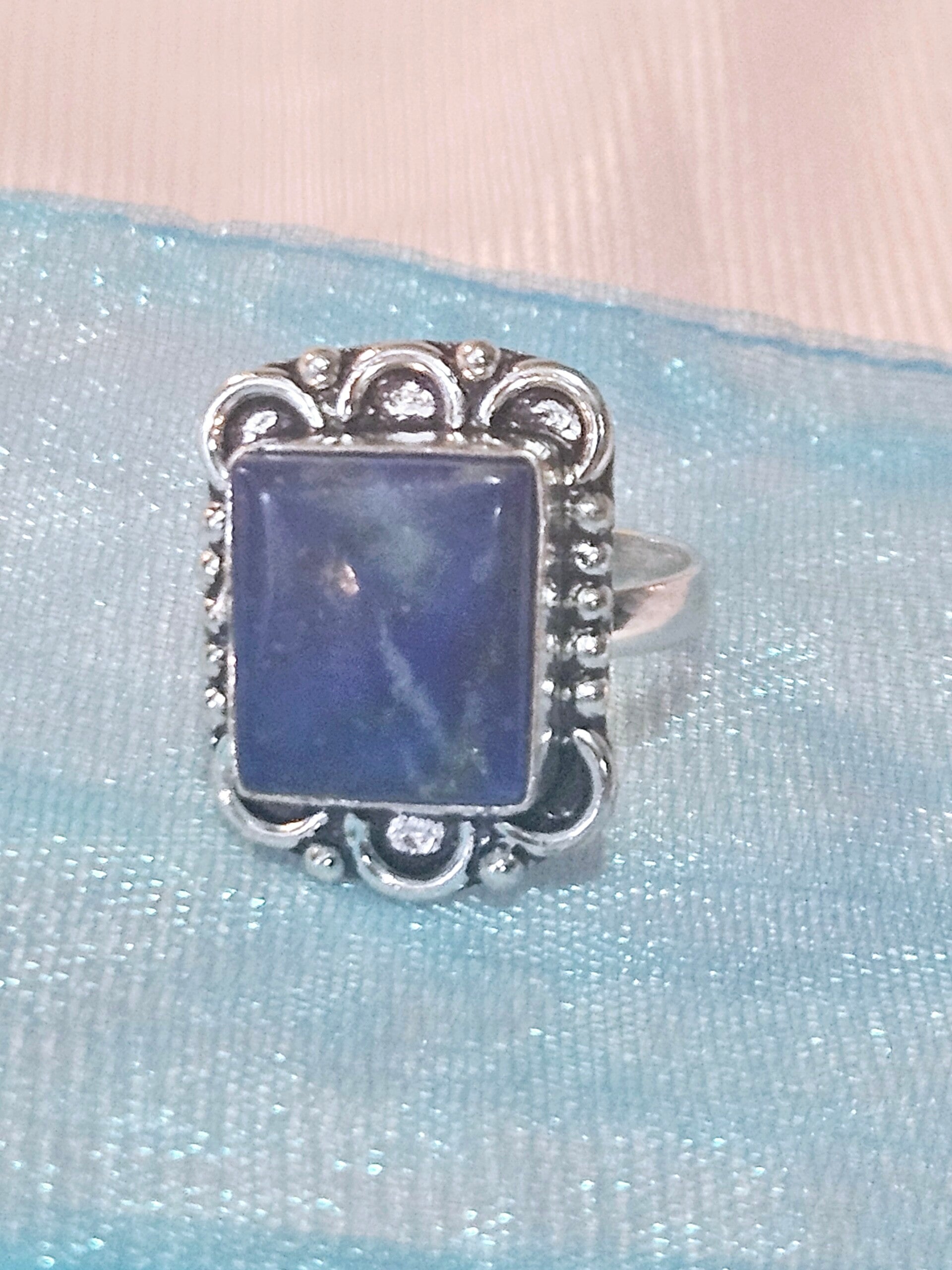 NATURAL LAPIS LAZULI STERLING SILVER RING US SIZE 6.5
