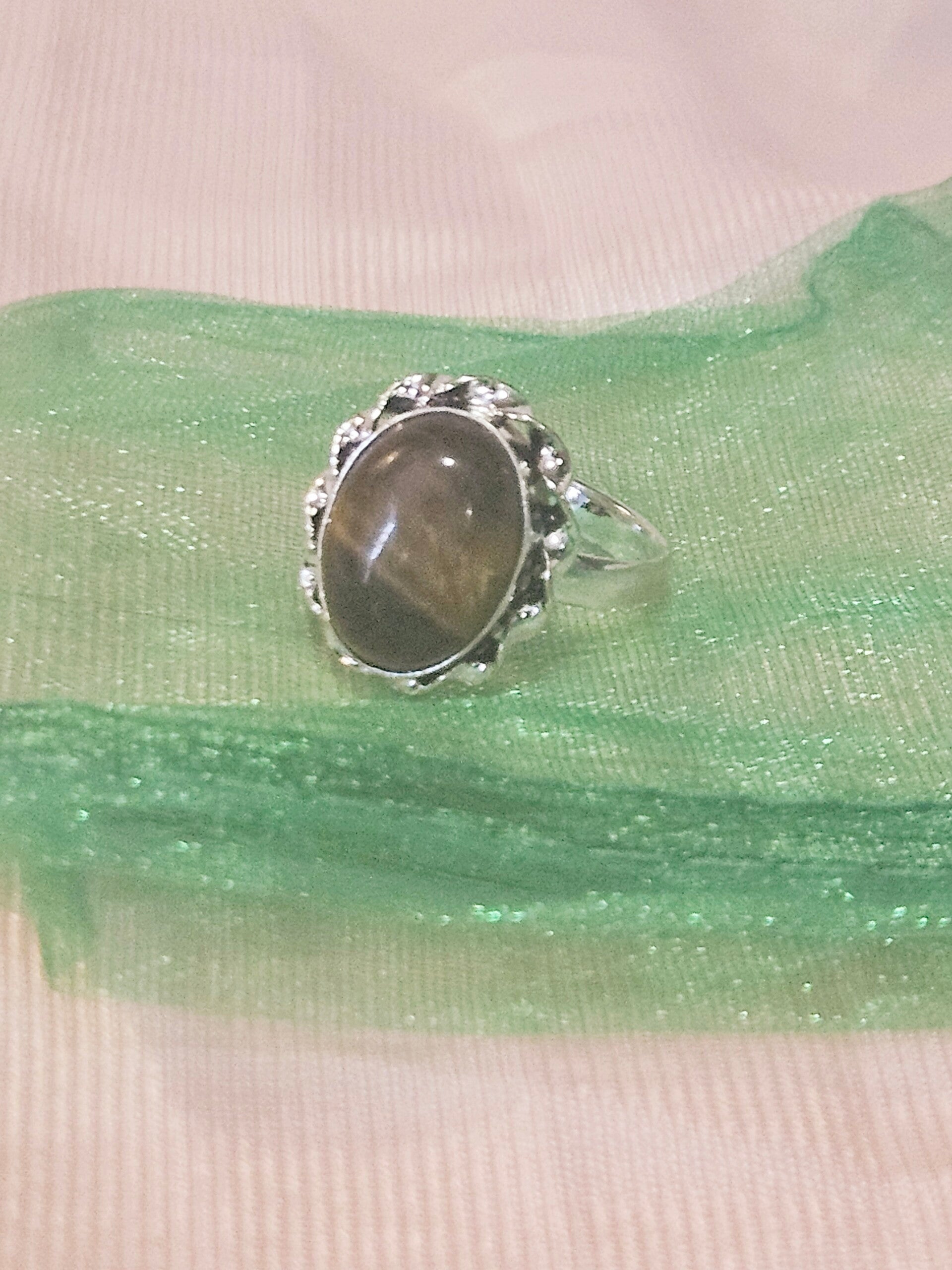 NATURAL TIGERS EYE STERLING SILVER RING US SZ 7.5