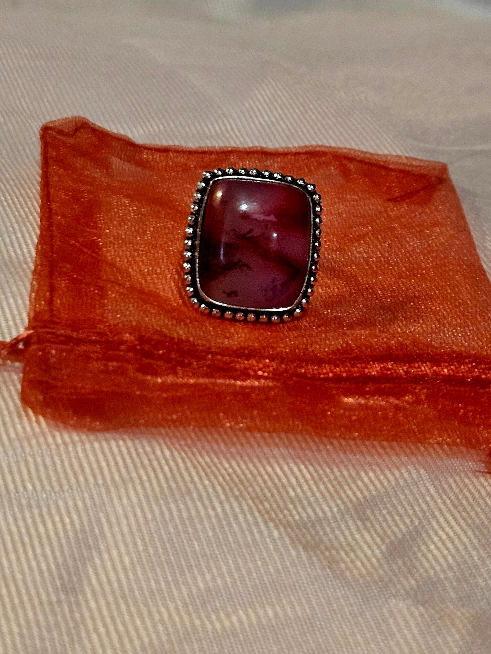 NATURAL RHODOCHROSITE  STERLING SILVER RING US SIZE 6.5