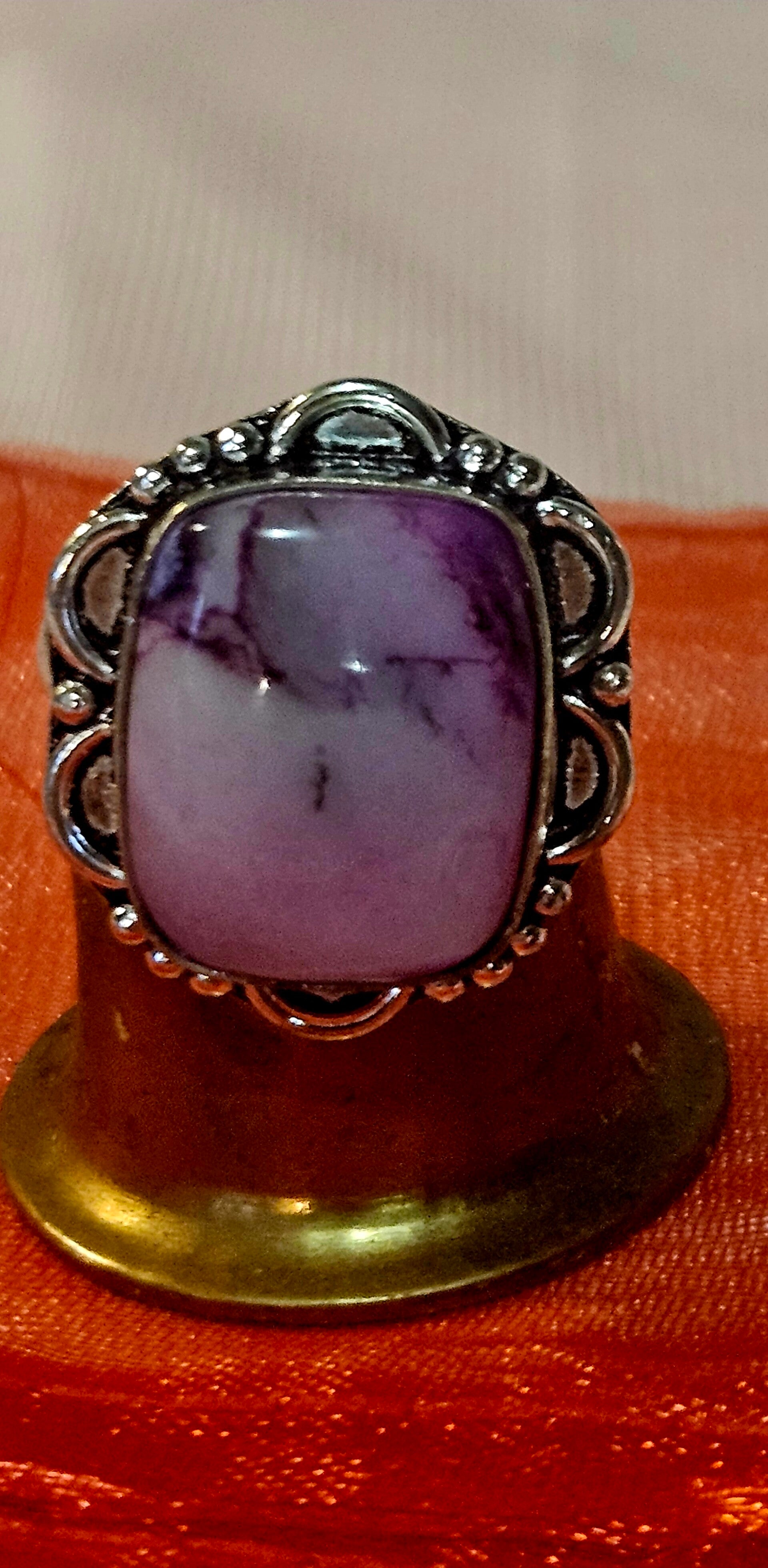 NATURAL CHEVRON AMETHYST STERLING SILVER RING US SIZE 9