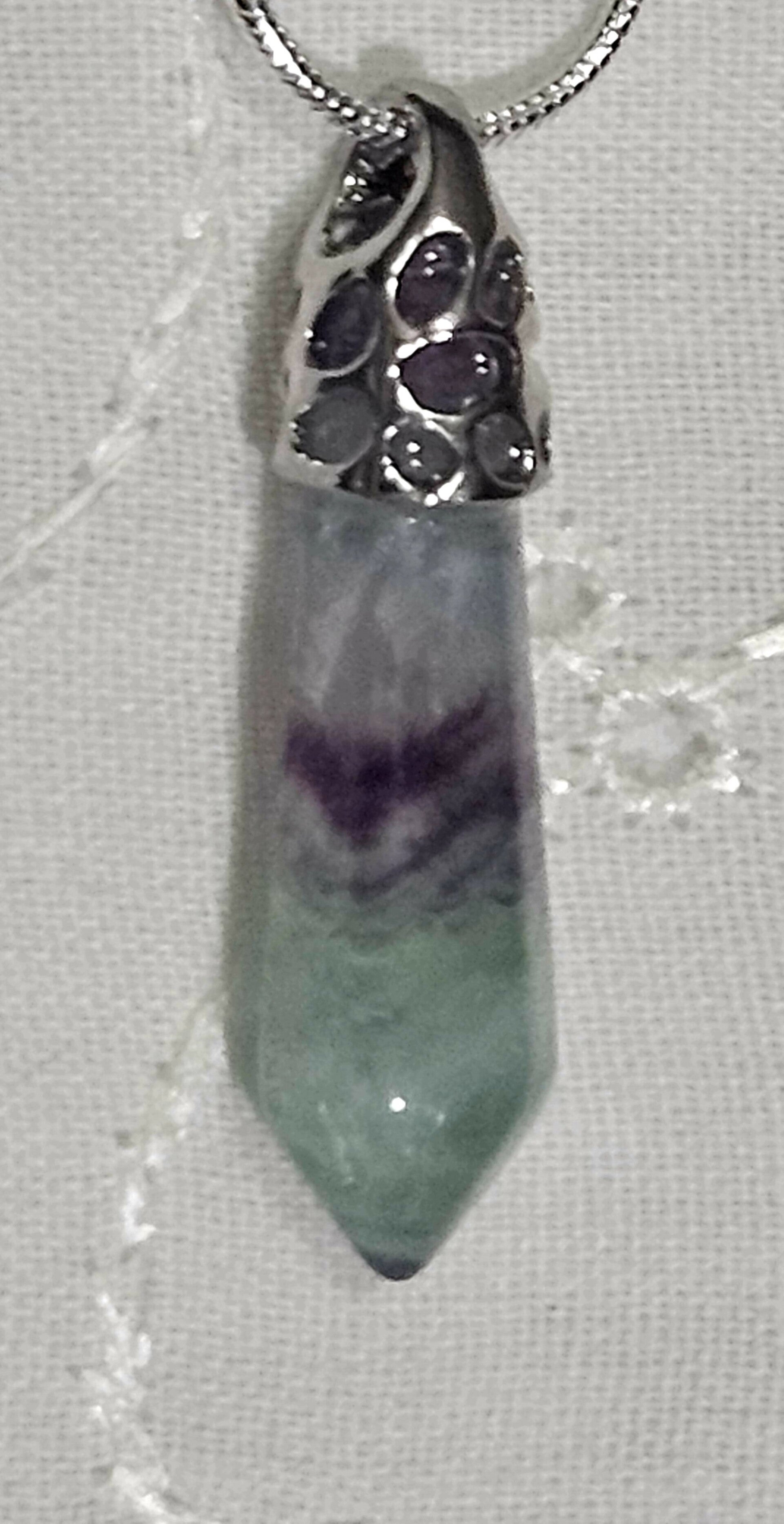 NATURAL RAINBOW FLOURITE HEXAGON PENDANT STERLING SILVER CHAIN IS FREE