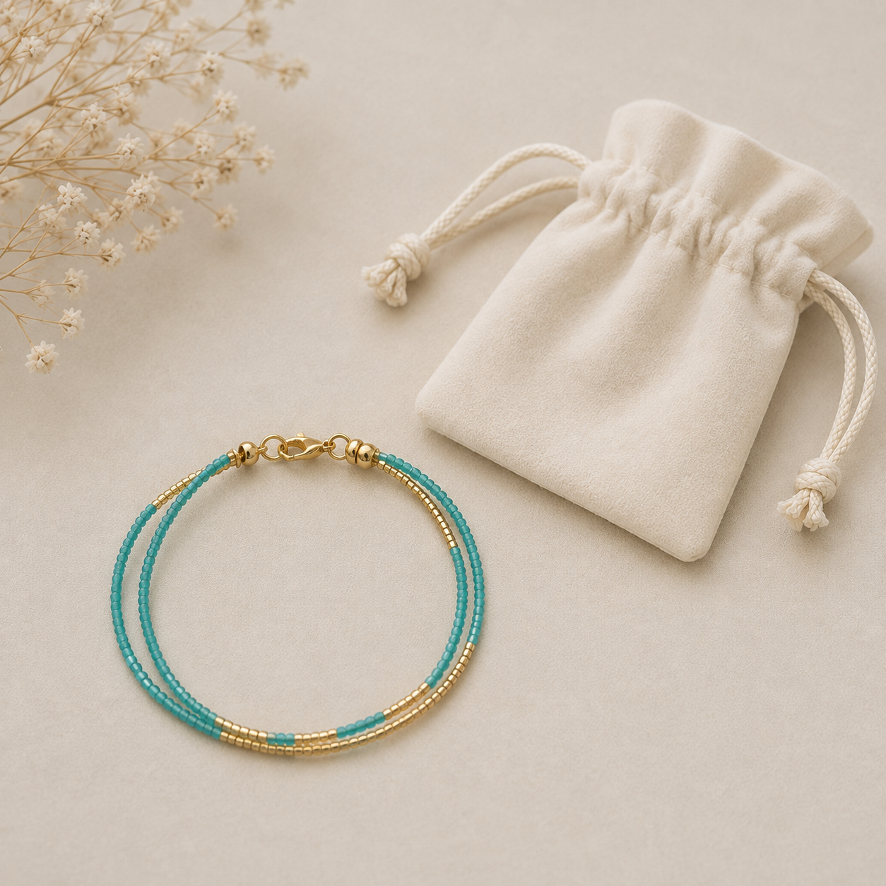Bracelet turquoise et doré
