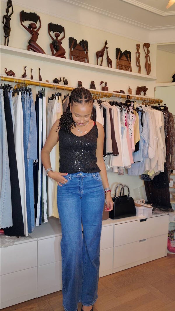 Extra long wide leg jeans midden blauw