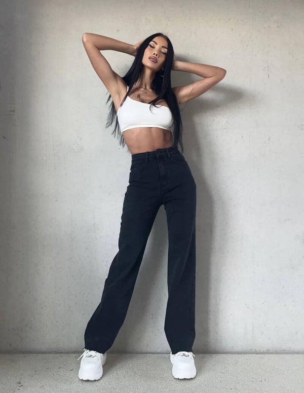 The extra long wide leg jeans black