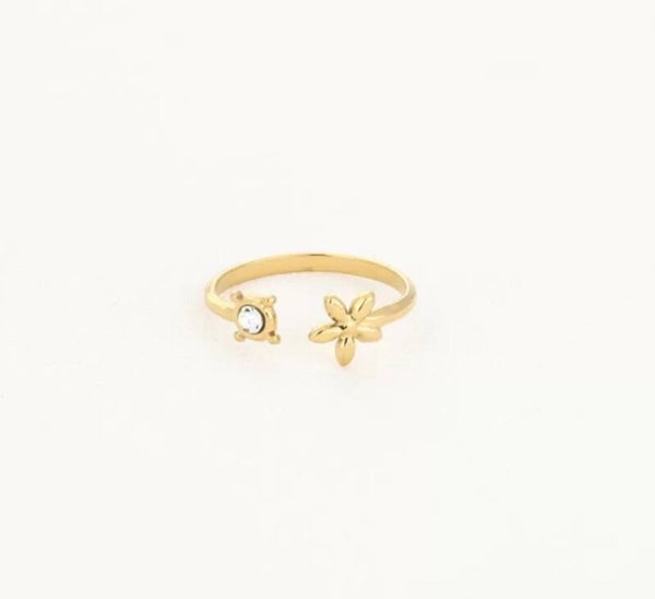 The open diamond flower ring goud