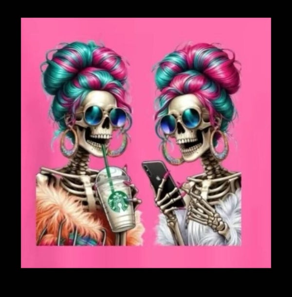 Skeleton With Phone And Coffee T-Shirt