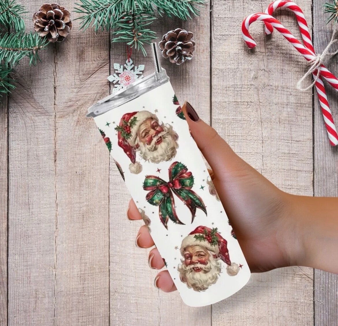 Christmas Santa and Bow Tumbler