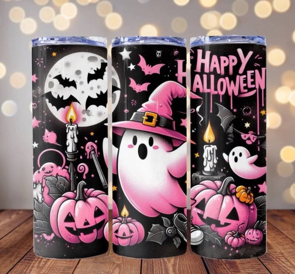 Halloween Ghost In A Pink Hat Tumbler