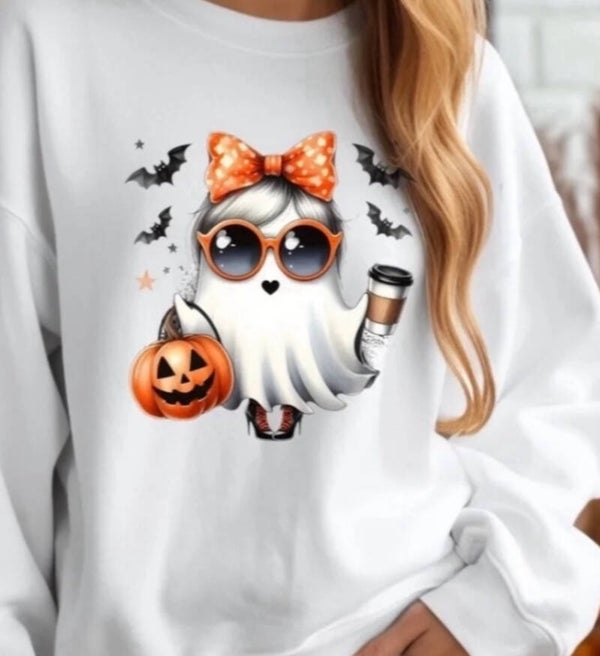 Sweatshirt With A Ghost and A Pumpkin.