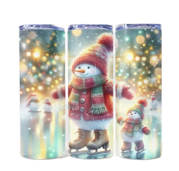 Tumbler With A Snowman on Skates