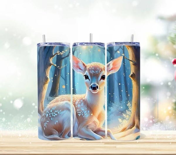 A Deer Scene on a tumbler.