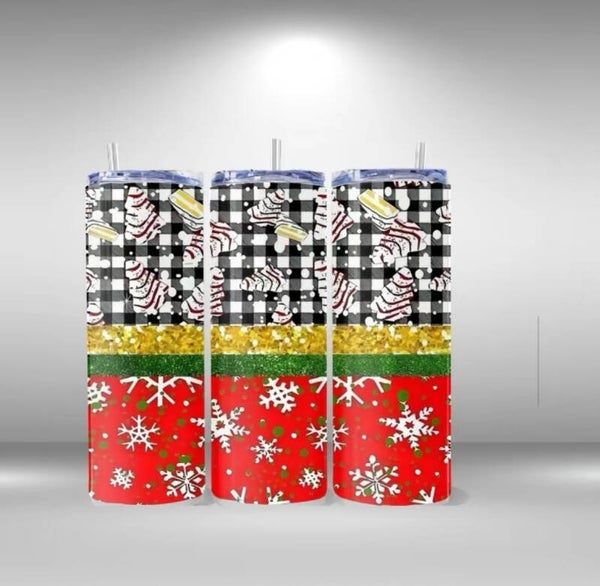 Christmas Tumbler With Snowflakes and Christmas Cakes