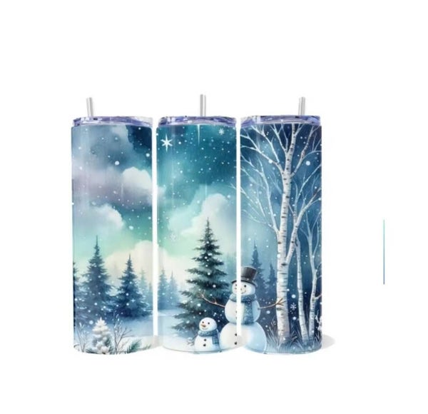 Winter Scene With Snow And Snowman Tumbler