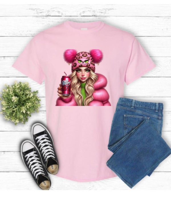 Girl in Pink with A Dr. Pepper T-Shirt
