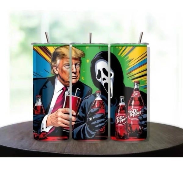 Trump and Scream having a Dr. Pepper Tumbler