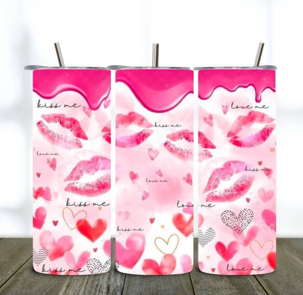 Pink With Lips And Kiss me Tumbler