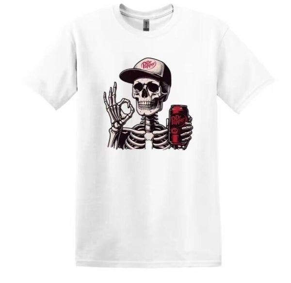 Skeleton W/Dr Pepper and a Hat T-Shirt