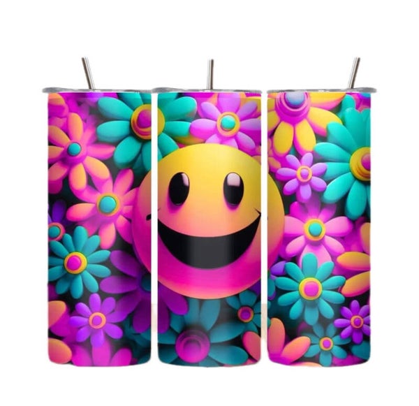 Smiley face w/ Flowers Tumbler