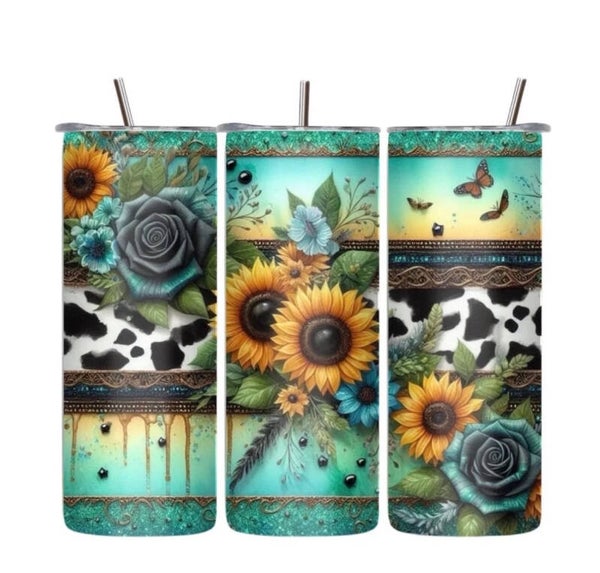 Cow print and Sunflowers Tumbler